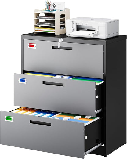 PEUKC 3 Drawer File Cabinet, Lateral Filing Cabinets - Image 3