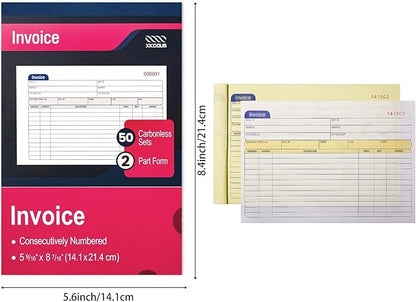 XKDOUS 2 Pack Invoice Book, 2-Part Carbonless, 5-9/16" x 8-7/16" Invoice - Image 2