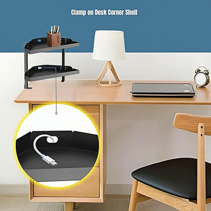 Yuxh Clamp On Desk Corner Shelf 2 Tier Cilp Under Table Corner Organizer - Image 3