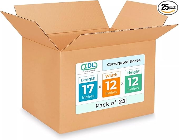 Medium Shipping & Moving Boxes 17"L x 12"W x 12"H by IDLPackaging