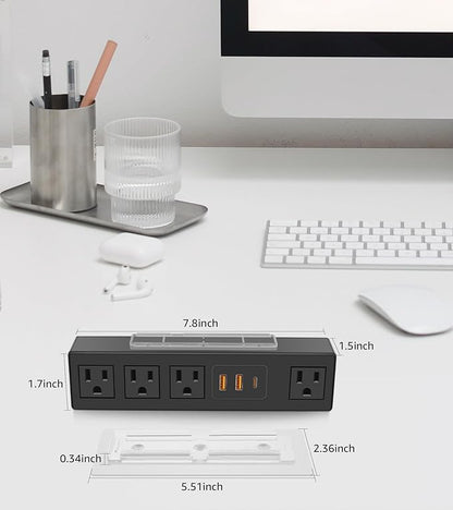 Under Desk Power Strip with 3M Adhesive, Removable Under Desktop Mount Plug - Image 4