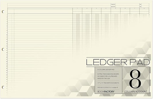 BookFactory Ledger Pad/Large 8 Column Accounting Ledger Columnar Pads by BookFactory
