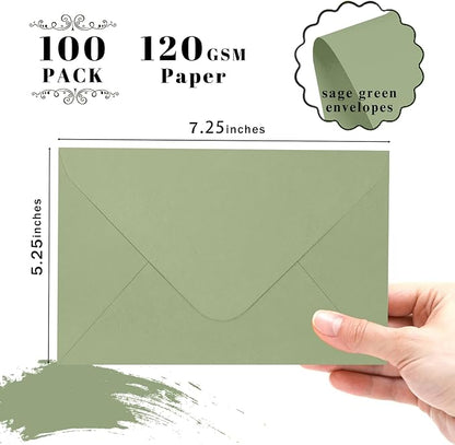 A7 Sage Green Envelopes 100 Pack, Goefun 5x7 V Flap Printable Envelopes - Image 2