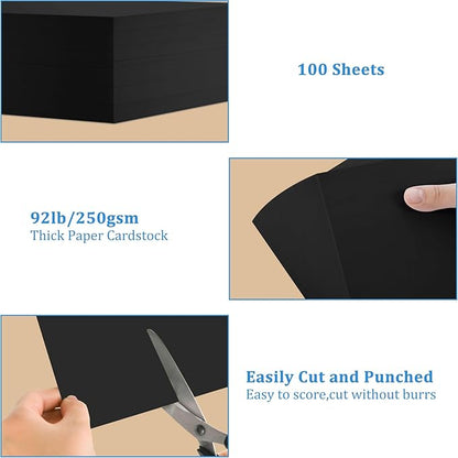 OcePor 100 Sheets Black Cardstock 9” x 12”, 92lb/250gsm Black Card Stock - Image 4