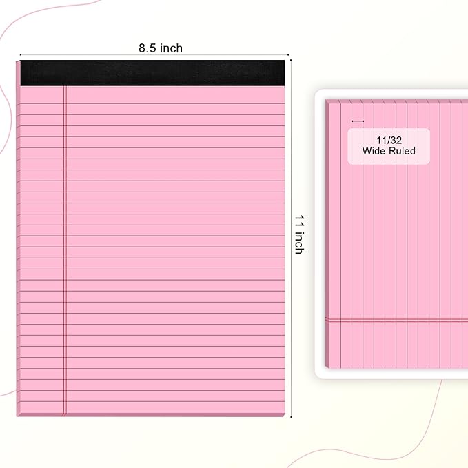 AILZFEI Pink Legal Pad Note Pads 8.5 x 11 inch, Wide Ruled Clear Print Writing - Image 2