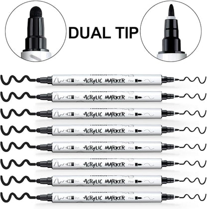 TRANSON 8 Pack Black Bold and Fine Dual-tip Acrylic Paint Marker - Image 4