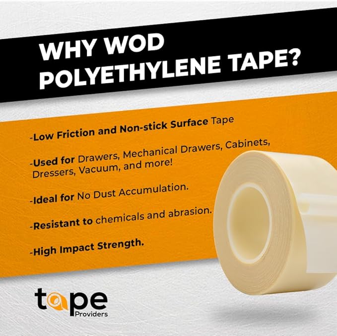 WOD SPT7A UHMW Polyethylene Transparent Film Slick Tape, 1/2 inch. x 36 yd. - Image 2