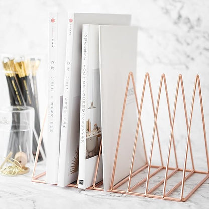 Sooyee 9 Slot Rose Gold Magazine Holder, Desktop File Sorter Organizer Triangle - Image 4