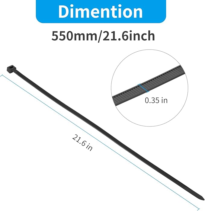 XINGO 22 inch Black Zip Ties Heavy Duty 100Pack, 200 LBS Ultra Strong Plastic - Image 3