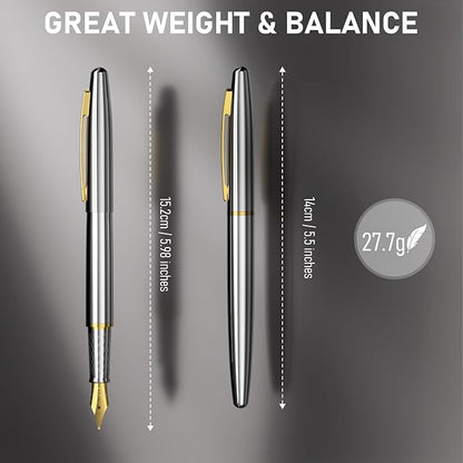 Nicpro Fountain Pen Set with Box, Classic Silver-Gold Fancy Pen with Converter - Image 5
