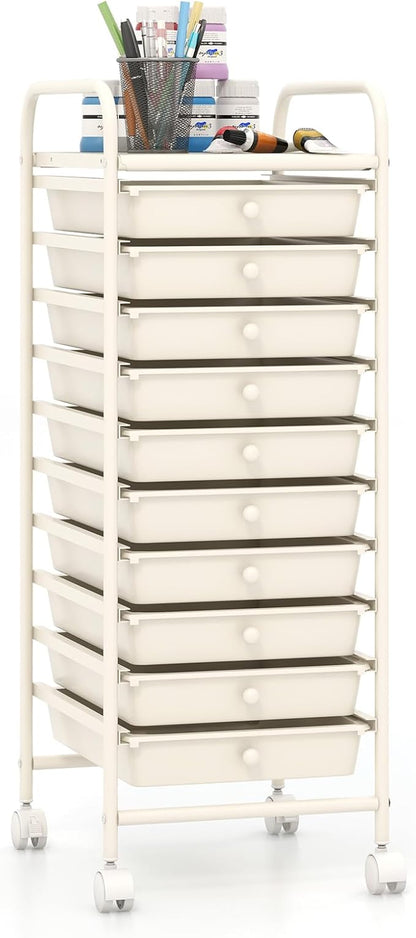 Giantex 10-Drawer Storage Cart w/Universal Wheel, Rolling Cart w/Handle by Giantex