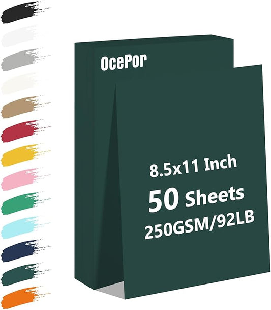OcePor 50 Sheets Dark Green Cardstock Paper, Colored Printer Paper 8.5 x 11 by OcePor