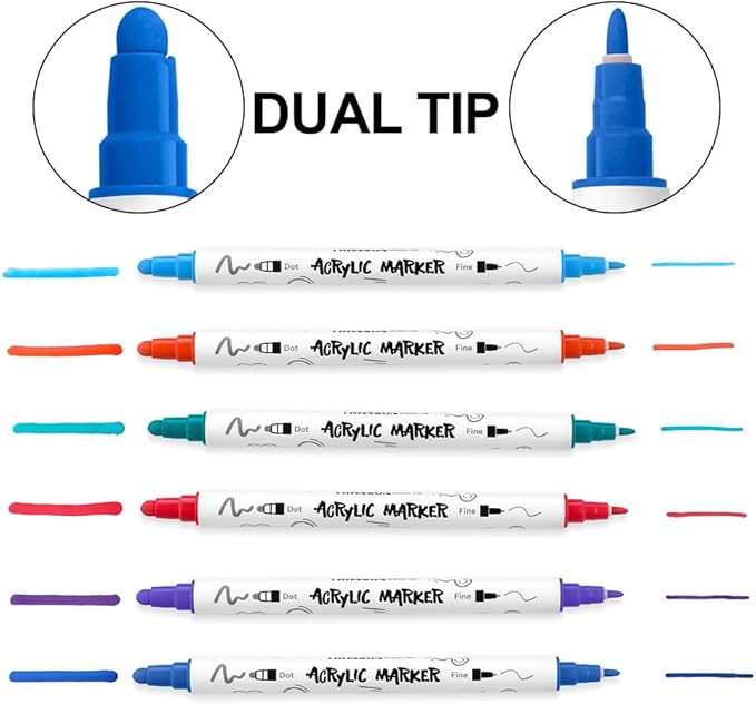 TRANSON 24 Color Bold and Fine Dual-tip Acrylic Paint Pen Set - Image 4