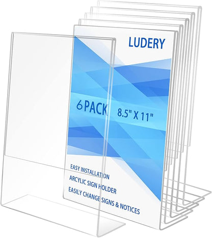 Ludery 8.5x11 Inches Acrylic Sign Slant Back Holder, Plastic Display Stand by Ludery