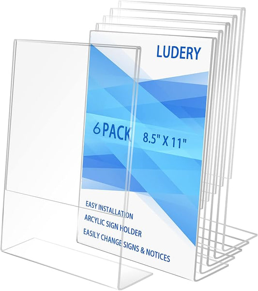 Ludery 8.5x11 Inches Acrylic Sign Slant Back Holder, Plastic Display Stand by Ludery
