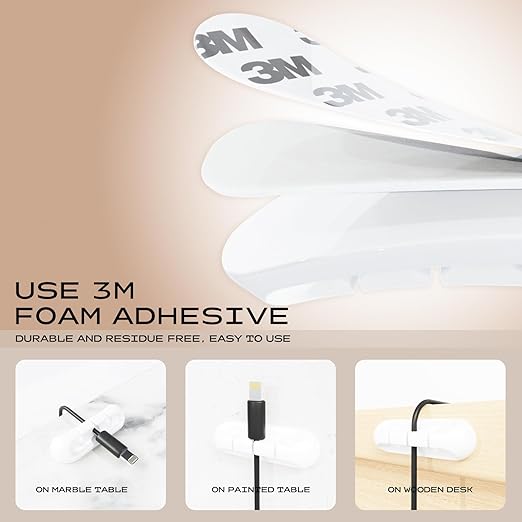 Apromisith USB Cable Organizer Clips Cord Holder, 6 Packs White Self Adhesive - Image 4