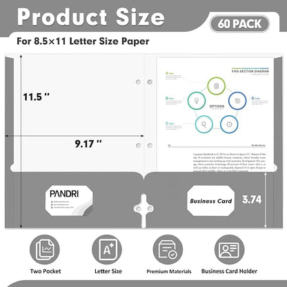 Two Pocket Portfolio Folders, PANDRI 60 Pack 3 Hole Punched 2 Pocket Folders - Image 2