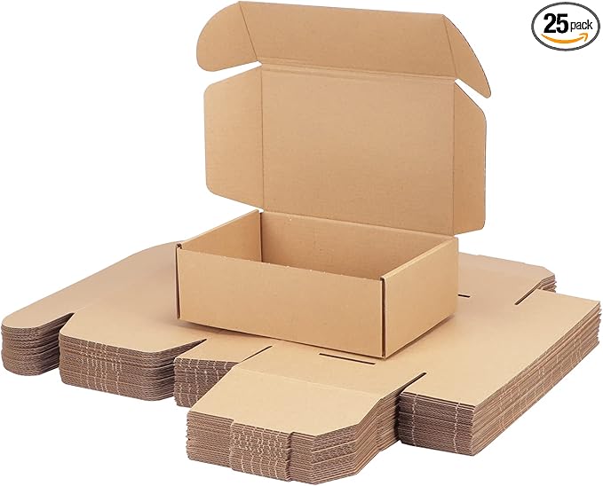 PHAREGE 9x6x3 inch Shipping Boxes Bulk 25 Pack Brown, Tab Lock Tuck Top Mailer by PHAREGE
