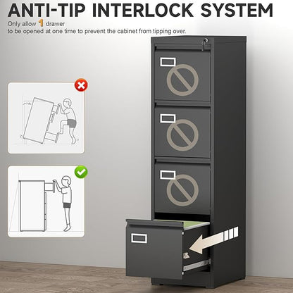 4 Drawer File Cabinet with Lock, High-Capacity Vertical Metal Filing Cabinet - Image 8