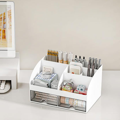 COMFYROOM Desk Organizer with 6 Compartments and 2 Drawers, Plastic Makeup - Image 4