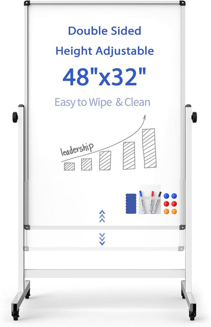 Rolling Whiteboard on Wheels, Double-Sided Magnetic Dry Erase Board by WOREEY