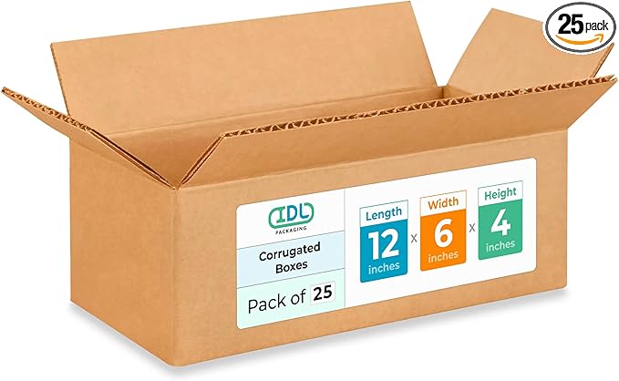 Medium Moving & Shipping Boxes 12"L x 6"W x 4"H by IDLPackaging