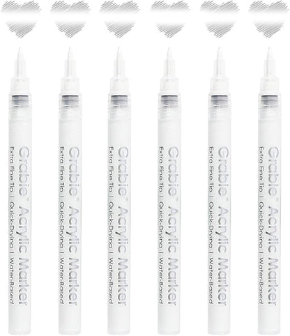 Grabie 6 White Extra Fine Tip Acrylic Paint Marker Set, 6 Pack, 0.7mm Acrylic - Image 8