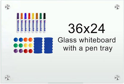 H-Qprobd Glass Whiteboard 36"x24" Magnetic Dry Erase White Board by H-Qprobd