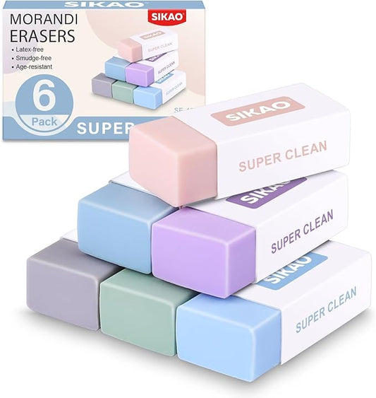 Morandi Erasers, 6 Pack Aesthetic Block Pencil Erasers – Soft Neutral Colors by Sikao