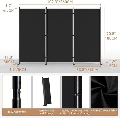 C-Hopetree 3 Panels Room Divider, 6 Ft Tall Indoor Folding Privacy Screen - Image 4