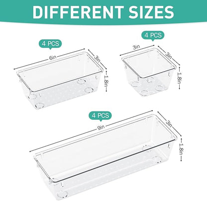 WOWBOX 9 Pack Clear Drawer Organizer Set, Acrylic Drawer Storage Trays - Image 2