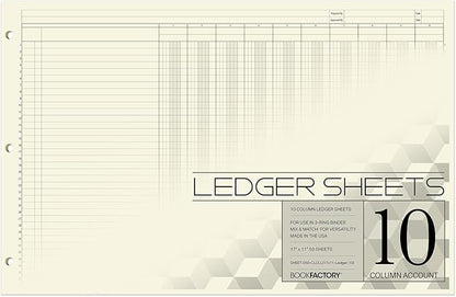 BookFactory Ledger Sheets/Large 10 Column Accounting Ledger Columnar Loose Leaf by BookFactory