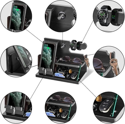 Gifts for Men Bedside Organiser Wood Phone Docking Station Dad Birthday Gifts - Image 2