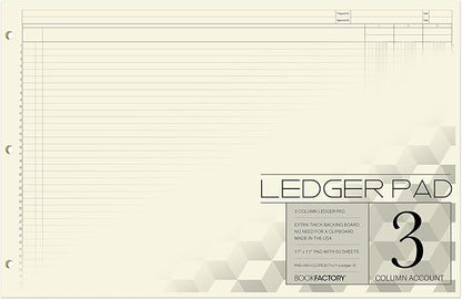 BookFactory Ledger Pad/Large 3 Column Accounting Ledger Columnar Pads by BookFactory