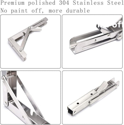Folding Shelf Brackets, Max Load 300 lb, Heavy Duty Stainless Steel Collapsible - Image 4