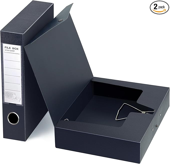HUA JIE 2 Pack A4 Storage File Boxes Archives Case, 65mm Spine, Box File by HUA+JIE