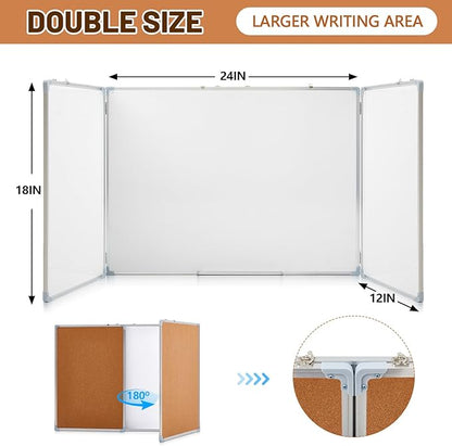 Mooliwe 48"x18" Tri-fold Cork Board Whiteboard Combo, Foldable Combination - Image 2
