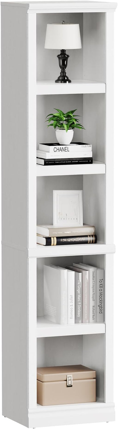 blini 5-Shelf Narrow Bookcase White Wooden Tall Bookshelves Floor Standing - Image 7