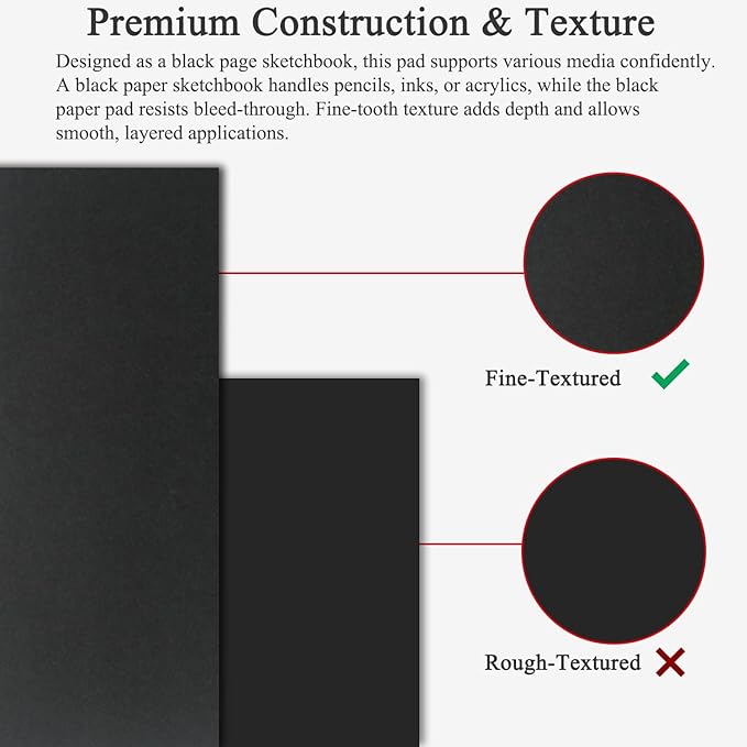 Fuxi Black Sketchbook 11x14 Inches, 60 Sheets, Hard Cover Spiral Bound | Black - Image 3