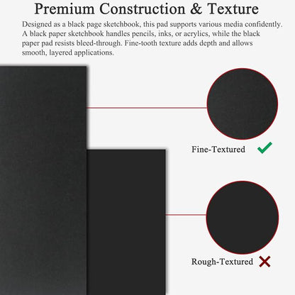 Fuxi Black Sketchbook 11x14 Inches, 60 Sheets, Hard Cover Spiral Bound | Black - Image 3