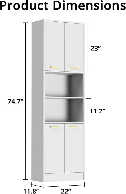 Cozy Castle Kitchen Pantry Cabinet, 4 Doors Open Countertop Utility Hutch - Image 2