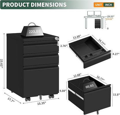 TEEALUBAN 3 Drawer File Cabinet - Image 2