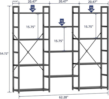 NUMENN Triple Wide 4 Tier Bookshelf, Adjustable Rustic Industrial Style - Image 3