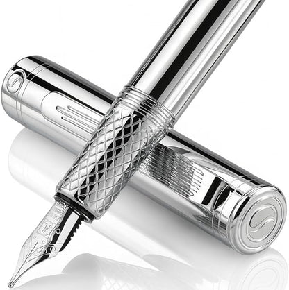 Scriveiner Silver Chrome Fountain Pen, Award Winning Luxury Pen, Heavy Pocket by Scriveiner
