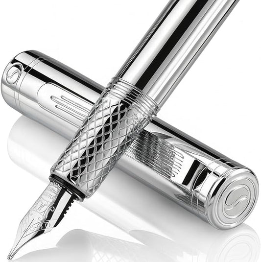 Scriveiner Silver Chrome Fountain Pen, Award Winning Luxury Pen, Heavy Pocket by Scriveiner