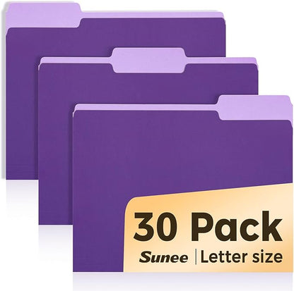 SUNEE File Folders, 30 Pack Manilla Folders 8.5 x 11, Colored File Folders Home by SUNEE