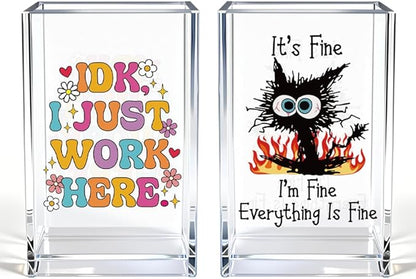 Vgrti Funny Black Cat Work 2 Pack Acrylic Cosmetic Pencil Pen Holder Cup by Unknown