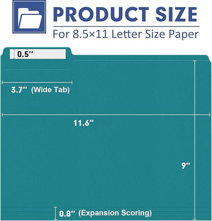 File Folder, PANDRI 120 Pack File Folder, 1/3 Cut Tab, Letter Size, Filing - Image 2