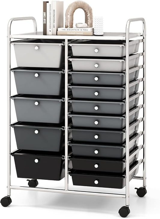 COSTWAY 15 Drawers Storage Cart, Mobile Tools Scrapbook Paper Organizer Cart by COSTWAY
