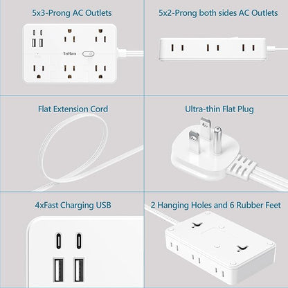 Surge Protector Power Strip 1 FT Flat Extension Cord ，10 AC Outlets & 4 USB - Image 5